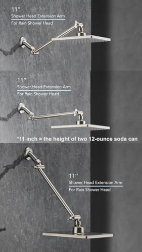 11 Inch Adjustable Shower Head Extension Arm With Locking Set Screw, Singing Rain Brass Nickel Brushed Angle Height Adjustable, Easy To Install, G1/2 Universal Connector Compatible (Nickel Brushed)