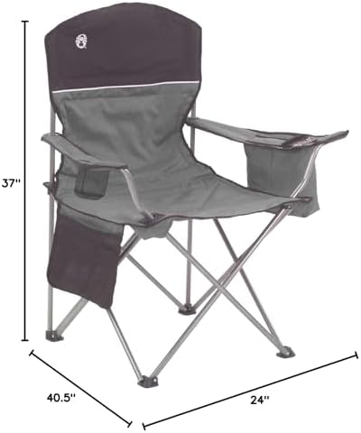 Coleman Portable Quad Camp Chair with 4-Can Cooler, Cushioned Seat & Back with Side Pockets & Cup Holder, Carry Bag Included