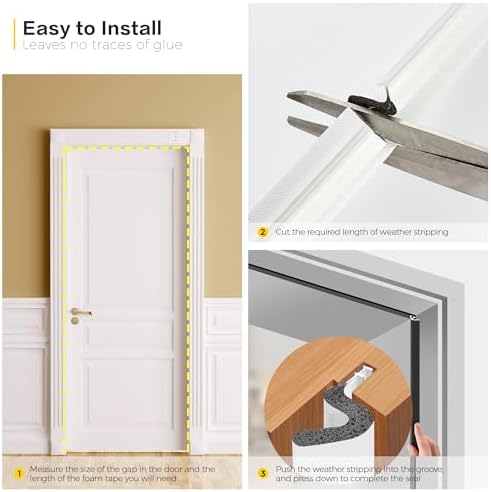 Weather Stripping Door Seal Strip Soundproof Q Foam Weather Stripping for Door Frame, Exterior Door Weather Stripping for Large Gap, Easy to Install（White, 21FT