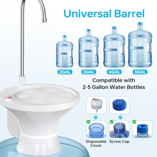 Water Dispenser for 5 Gallon Bottle - Drinking Water Dispenser, Automatic Water Jug Dispenser, Electric 2-5 Gallon Water Pump with USB Rechargeable and 2 Switch Control for Home, Office, Camping