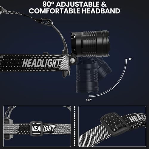 LED Headlamp Rechargeable 2Pack, 3000 Lumens Bright Head Lamp Βattery Include, 90° Adjustable Head Lights for Forehead with 3 Modes, Long Runtime & Waterproof Headlamps for Adults Camping Hiking