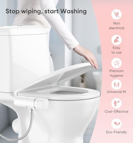 Ultra-Slim Bidet Attachment, Posterior&Feminine Wash-(Retractable Dual Nozzles), Non-Electric Bidet Attachment for Toilet Seat, Adjustable Fresh Cold Water Pressure, Stainless Steel Inlet (White)