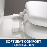 Mayfair Padded Toilet Seat, Cushioned Soft Vinyl over Wood Core Seat, Secure Hinges, Easy Clean, Round, White