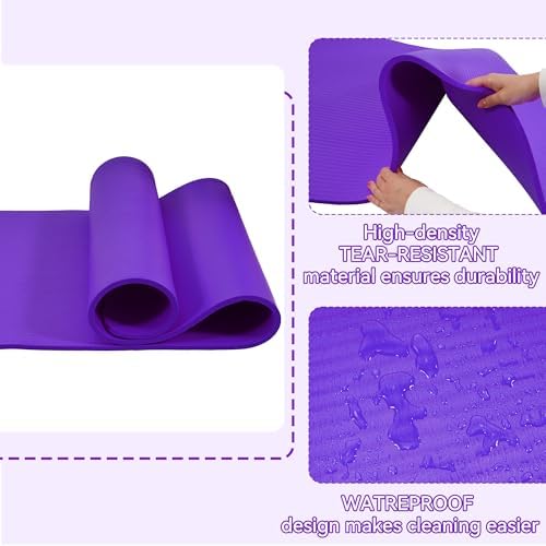 Yoga Mat, 1/2-Inch Extra Thick High Density Exercise Mat, Anti-Tear Exercise Yoga Mat with Carrying Strap, Suitable for Various Yoga Exercises