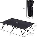 Outsunny 2 Person Folding Camping Cot for Adults, 50" Extra Wide Outdoor Portable Sleeping Cot with Carry Bag, Elevated Camping Bed, Beach Hiking, Black