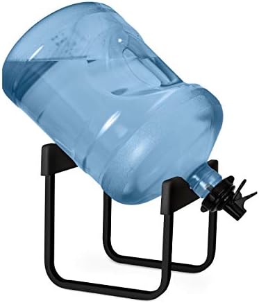 Brio Stainless Steel 3-5 Gallon Water Jug Stand and 2 Dispenser Valves, Rust-Resistant Non Slip Water Stand with BPA Free Fast Flow Water Spout Fits BOTH 48mm and 55mm Bottles 2 CAPS INCLUDED (Black)