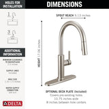 Delta Nicoli Brushed Nickel Kitchen Faucet with Pull Down Sprayer, Modern Single Hole Kitchen Sink Faucet, Single Handle, Stainless Steel 19867LF-SS