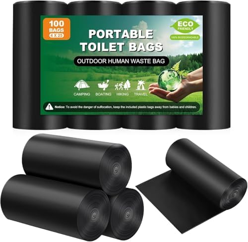 100 Portable Toilet Bags Thick Biodegradable Camping Toilet Bags for Portable Potty, 8 Gal Compost Toilet Waste Bag for 5 Gallon Bucket Toilet Seat Adults Outdoor, 1.1 Mil