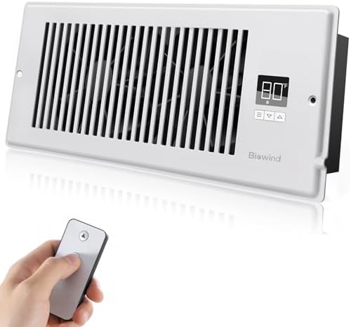 Quiet Register Booster Fan Fits 4" x 12" Register Holes, 10-Speed Smart Heating Cooling AC Vent Fan with Remote Control and Thermostat Control - White