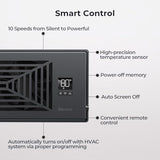 Quiet Register Booster Fan Fits 4" x 10" Register Holes, 10-Speed Smart Heating Cooling AC Vent Fan with Remote Control and Thermostat Control - Black