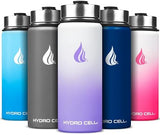 HYDRO CELL Stainless Steel Insulated Water Bottle with Straw - For Cold & Hot Drinks - Metal Vacuum Flask with Screw Cap and Modern Leakproof Sport Thermos for Adults (Lavender/White 18oz)