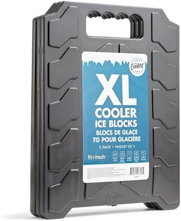 Cool Coolers by Fit & Fresh XL Slim Cooler Ice Blocks, Reusable & Long Lasting XL Ice Packs for Coolers, Slim XL Ice Packs for Cooler Bags, Space Saving, Quick Freeze, 10"x 13", Black, 3PK