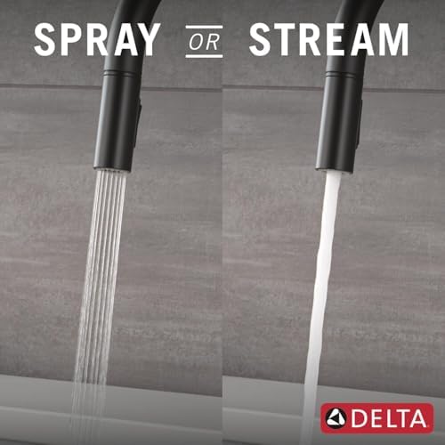 Delta Nicoli Matte Black Kitchen Faucet with Pull Down Sprayer, Modern Single Hole Kitchen Sink Faucet, Single Handle, Matte Black 19867LF-BL