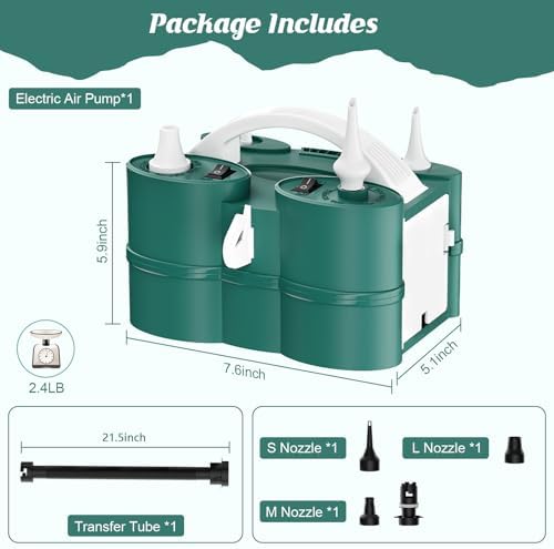 IDAODAN Electric Balloon Pump, Portable Electric Balloon Blower Machine Balloon Air Pump Dual Nozzle Rose Red 110V 600W Balloon Inflator for Party Decorations