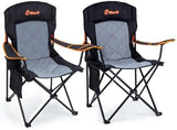 EMERIT 2 Pack Oversized Padded Camping Chair, 350LB Heavy Duty Quad Fold Chair with Arms, Collapsible Outdoor Chairs with Lumbar Back & Cup Holder