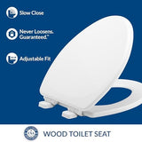 Mayfair Linden Slow Close Toilet Seat, Non Slip Heavy Duty Wood, Easy Install, Made in USA, Elongated, White, 2 Pack