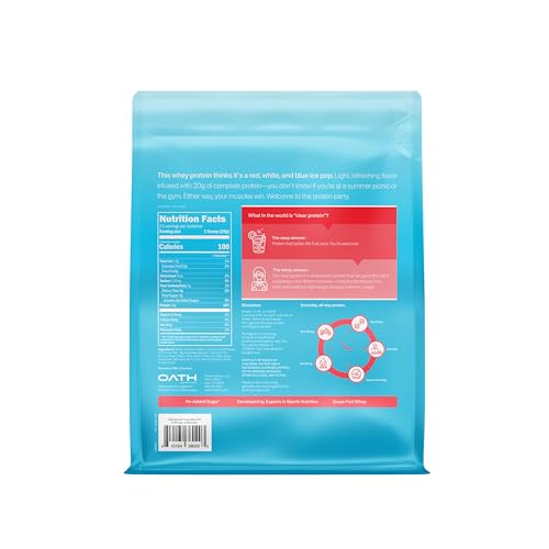 Oath Nutrition Clear Whey Isolate Protein Powder, ICY Blue Razz, 20g Complete Protein per Serving, No Added Sugar, Grass-Fed, 21 Servings