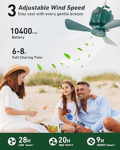 DUKUSEEK Portable Ceiling Fans with Remote Control, Power Bank, USB Battery Operated Camping Fan with Hanging Hook for Canopy Tents, Emergency Survival
