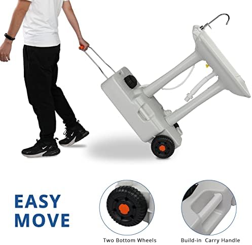 VINGLI 30L Upgraded Portable Sink| Rolling Hand Wash Basin Stand with Towel Holder & Soap Dispenser & Wheels, Perfect for Garden/Camping/Outdoor Events/Gatherings/Worksite/RV/Indoor, White