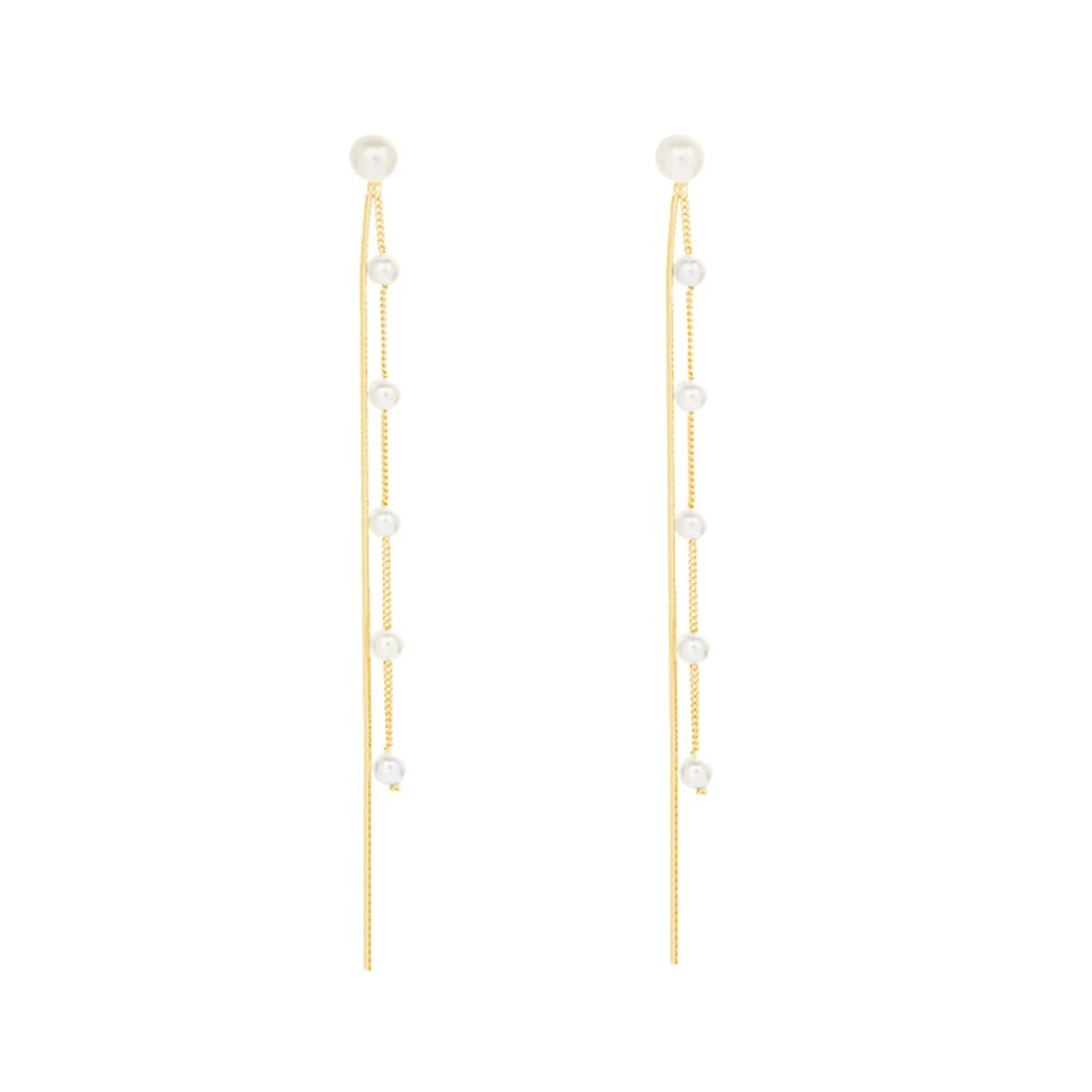 SLUYNZ Solid 925 Sterling Silver Simulated Shell Pearl Dangle Earrings Chain for Women Teen Girls Elegant Long Dangle Earrings Tassel Wedding Earrings Bridal (B-Gold Plated)