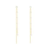 SLUYNZ Solid 925 Sterling Silver Simulated Shell Pearl Dangle Earrings Chain for Women Teen Girls Elegant Long Dangle Earrings Tassel Wedding Earrings Bridal (B-Gold Plated)