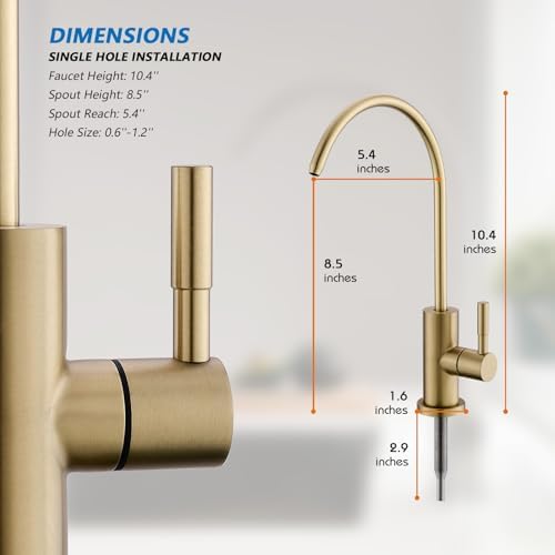 WEWE Drinking Water Faucet for Kitchen Sink, Gold Kitchen Water Filter Faucet Stainless Steel for Reverse Osmosis or Water Filtration System Beverage Non-Air Gap RO Faucet Brushed Nickel Finish