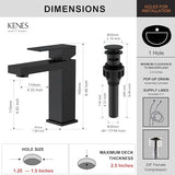 KENES Matte Black Single Handle Bathroom Sink Faucet, Stainless Steel Vanity Faucet for Bathroom Sink, with Pop Up Drain Stopper & Water Supply Hoses LJ-9031-2