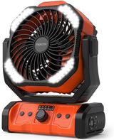 kejector Portable Camping Fan Rechargeable - 23000mAh 3-in-1 Battery Powered Fan with LED Lights, USB C, Auto Oscillating Portable Fan for Tents, Travel, BBQ, Fishing, Home, Office, Camper Essentials