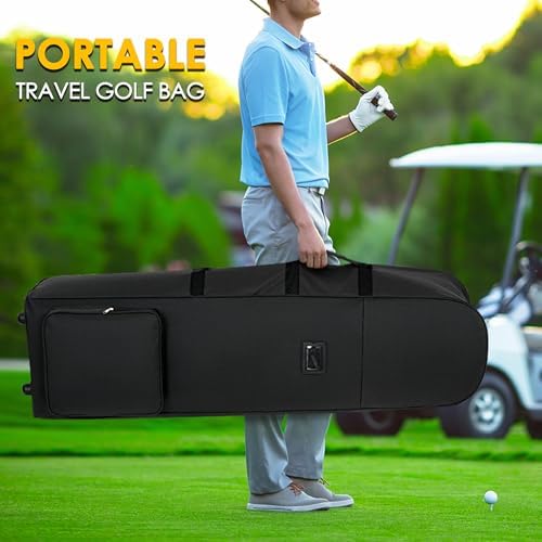 Golf Travel Bags for Airlines with Adjustable Support Rod and Detachable Shoulder Straps, Soft Foldable Golf Club Travel Covers, 900D Heavy Duty Oxford -Universal Size