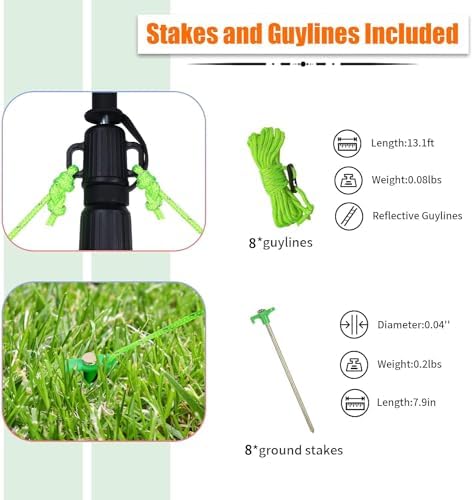 AYAMAYA Tarp Poles - Telescoping Camping Tent Poles Replacement, Upgraded 4-Section Heavy Duty Aluminum Rods with Stakes & Guylines for Tents, Rain Fly, Camping Shelter, Awning Canopy RV Car, Set of 4