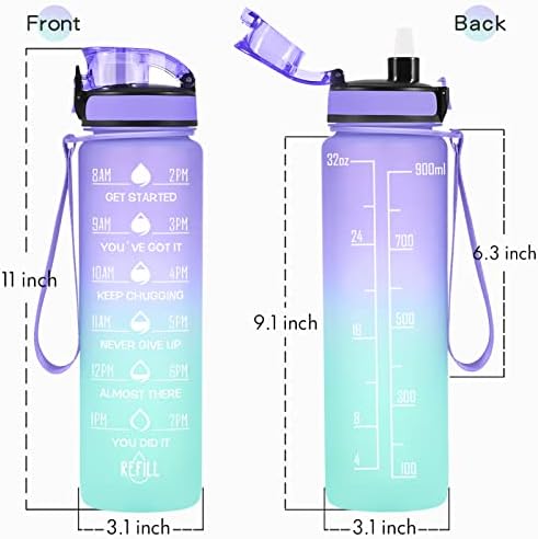 Enerbone Water Bottle, Leakproof BPA & Toxic Free, Motivational Water Bottle with Times to Drink and Straw, Fitness Sports Water Bottle with Strap for Office, Gym, Outdoor Sports