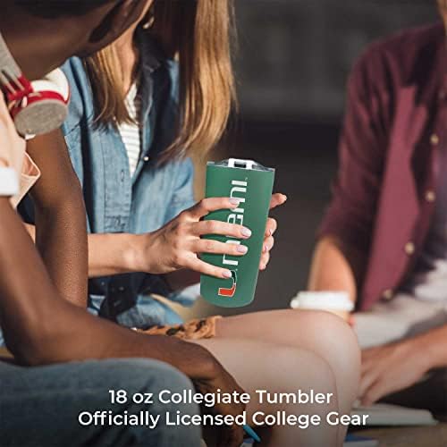Campus Colors College Stainless Steel, Double Walled, Vacuum Insulated, Reusable Collegiate Tumbler with Slider-Top Lid for Travel, Sports, and Coffee, 18 oz (Miami Hurricanes - Green)