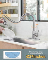 WOWOW Kitchen Faucet with Sprayer, Kitchen Sink Faucet, SUS 304 Stainless Steel, High Arc Single Handle Brushed Nickel Kitchen Faucets with Pull Down Sprayer, Pull Out Kitchen Faucet with Deck Plate