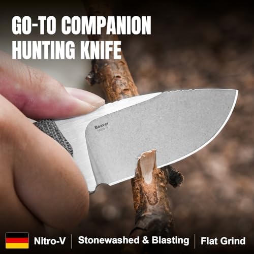 Kizer Beaver Fixed Blade Knife with Sheath, 2.75" Nitro-V Steel Blade EDC Camping Knife with Black Micarta and Orange G10 Handle, Small Bushcraft Survival Hunting Knives for Men Women, 1078A2