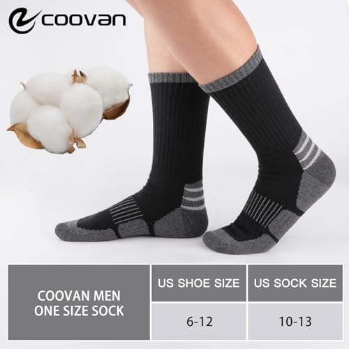 COOVAN Mens Cotton Crew Socks Moisture Wicking Cushioned Athletic Heavy Duty Work Boot Socks 6 Pairs