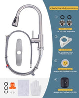 WOWOW Kitchen Faucet with Sprayer, Kitchen Sink Faucet, SUS 304 Stainless Steel, High Arc Single Handle Brushed Nickel Kitchen Faucets with Pull Down Sprayer, Pull Out Kitchen Faucet with Deck Plate