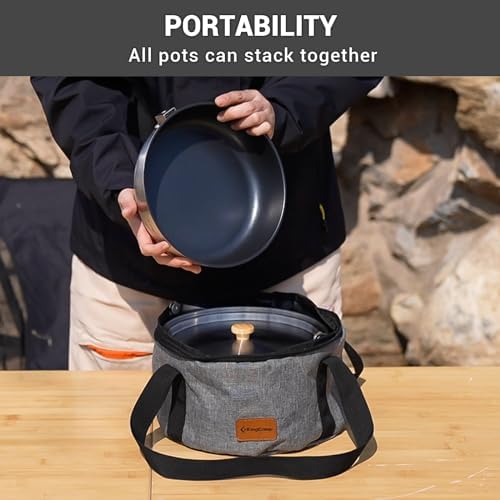 KingCamp Camping Cookware Set 304 Stainless Steel Campfire Cooking Pots Pan and Kettle with Travel Tote Bag for Camping Outdoor Kitchen Cooking Picnic for 4-6
