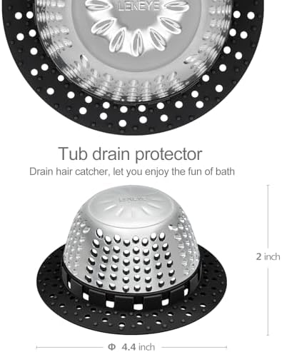 LEKEYE Shower Drain Hair Catcher/Bathtub Drain Cover/Drain Protector for Pop-Up & Regular Drains(Black)