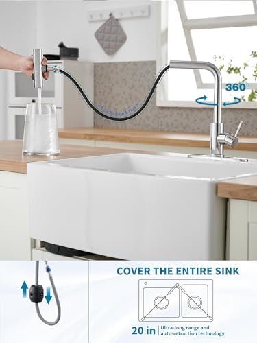 Kitchen Faucets with Pull Down Sprayer,Waterfall Kitchen Sink Faucet,Commercial Utility Stainless Steel Kitchen Faucets,Single Handle Kitchen Sink Faucet with Pull Down Sprayer for 3 Function