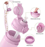 Collapsible Water Bottles 20oz, Leak Proof, BPA-Free, Foldable Silicone Travel Water Bottle with Straw Strap for Cycling, Hiking, Outdoors