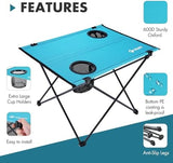 VILLEY Folding Camping Table, Lightweight Portable Beach Table with 2 Cup Holders & Carry Bag for Camping, Beach, Fishing, Travel, and Outdoor Activities (Small)