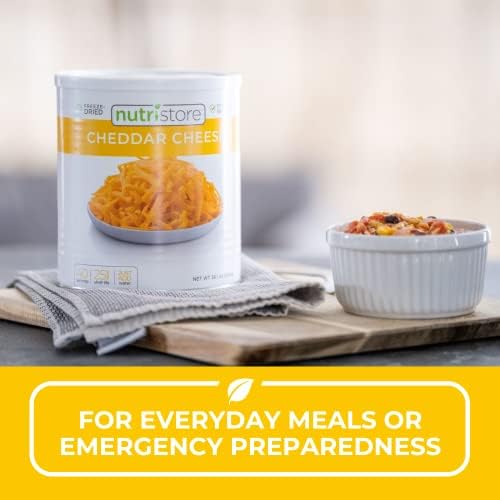 Nutristore Freeze-Dried Cheddar Cheese Shredded | Amazing Taste & Quality | Perfect for Snacking, Backpacking, Camping, or Home Meals | Emergency Food Storage | 25 Year Shelf-Life