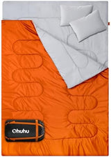 Ohuhu Double Sleeping Bag for Adults with 2 Pillows, Queen Size Two Person Sleeping Bag for Camping Hiking Backpacking 2 Person Sleeping Bags for Cold Weather & Warm