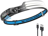 Smiling Shark LED Headlamp, 230°Wide Angle 3*White Light Strips The Brightest Head Lamp Rechargeable with Motion Sensor Waterproof Headlight for Camping Hiking Outdoor, Head-Lamp-LED-Frontale-Light