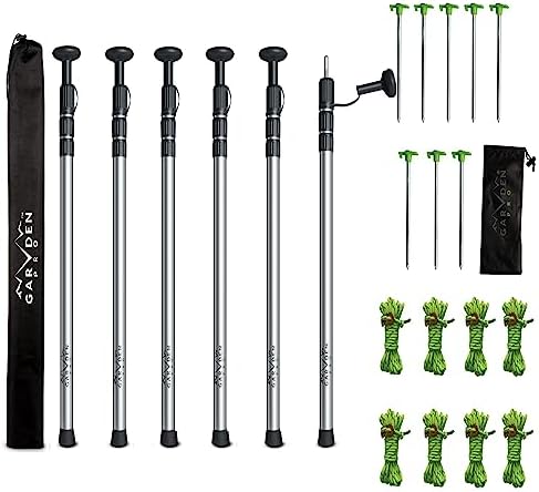 Telescoping Tarp Poles | Replacement Canopy Adjustable Aluminum Rods, Portable & Lightweight for Tent Fly, Awning, Outdoor Camping, Hiking, Backpacking & Rainfly + Pegs & Reflective Ropes