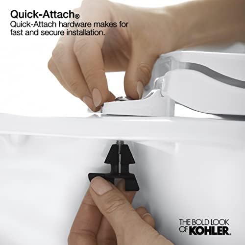 KOHLER K-4636-96 Cachet Quiet Close Elongated Toilet Seat, Slow Close Lid and Seat, Grip-Tight Bumpers and Installation Hardware, Biscuit