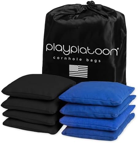 Play Platoon Cornhole Bags Weather Resistant- Set of 8 Regulation Bean Bags for Tossing- Official Professional Size & Weight Corn Hole Bags Two Color All Weather Cornhole Beans Bag Set with Tote Bag