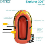 INTEX Explorer Inflatable Boat Series: Dual Air Chambers – Welded Oar Locks – Grab Handles – Bow Rope – Sporty Design