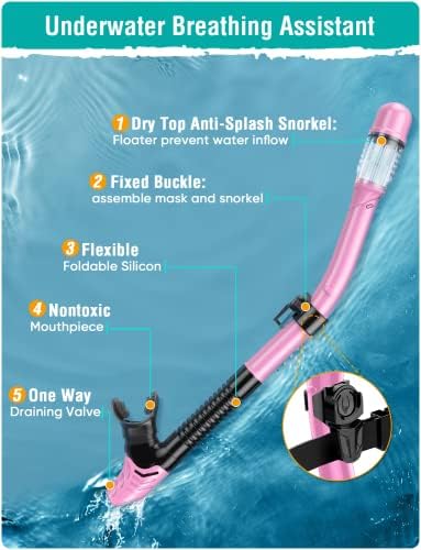 Snorkel Set Adults Snorkeling Gear Anti-Fog Panoramic View Swim Mask Dry Top Snorkel Kit with Carry Bag for Snorkeling Scuba Diving Swimming Travel