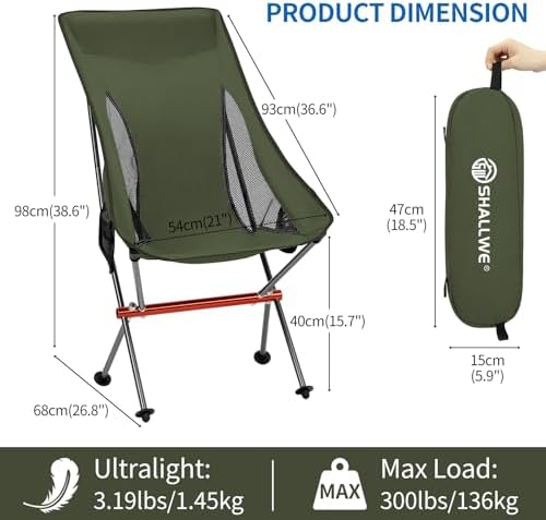 Camping Chairs, All Aluminum Frame Portable Folding Camp Chair for Adults, Heavy Duty High Back Collapsible with Built-in Pillow, Side Pocket, Carry Bag for Backpacking, Hiking, Beach